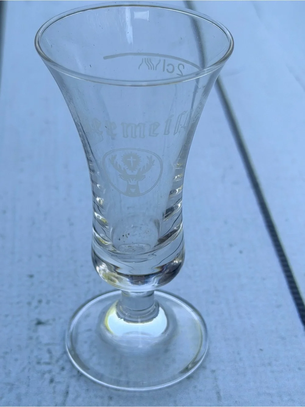 Vintage Jägermeister Stemmed Cordial Shot Glass - Etched Logo, 2cl